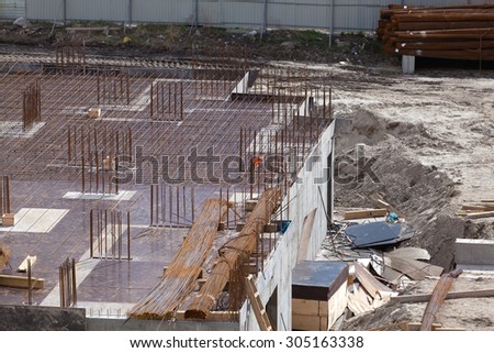 The reinforcement slab building. Floor slab. Stage of construction apartment building.