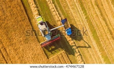 Similar – Foto Bild Luftaufnahme von Mähdrescher, Erntemaschine erntet reife Sonnenblume