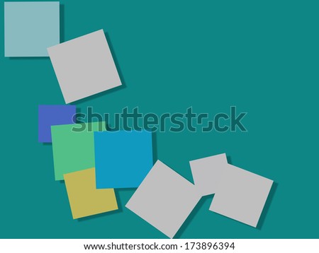 Random colored squares on a uniform teal background