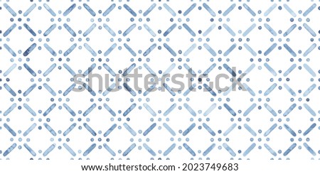 Seamless watercolor pattern. Blue geometric elements on a white background. Handmade. Geometric ornament, bohemian cute print. Uneven edges. Vector illustration.