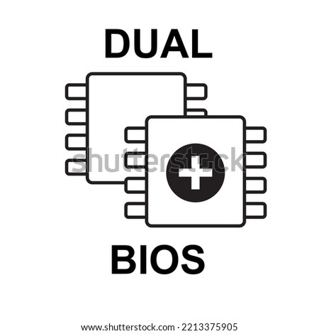 Dual BIOS badge or icon or print label vector illustration outline style