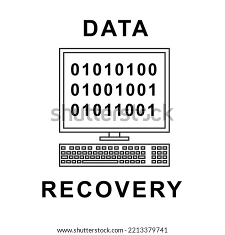 Data recovery symbol in outline style vector. Data restoration service badge