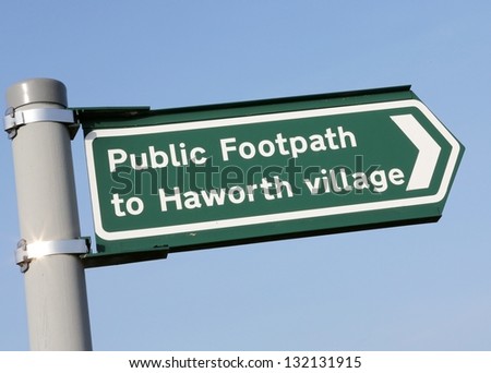 Public Footpath sign at Haworth in Bronte Country, West Yorkshire, England.