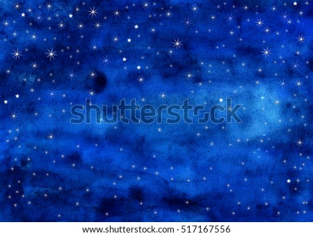 stars or snowflakes in a winter night, watercolor painting