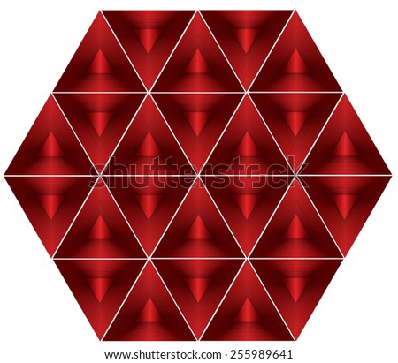 Hexagonal building equilateral triangles in different colors and color transitions