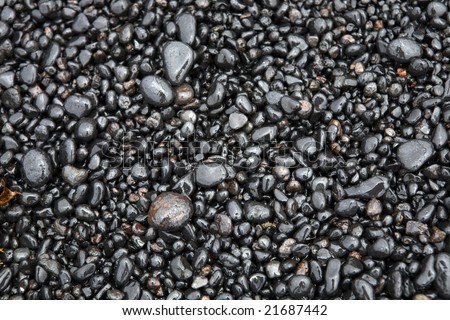 Wet sea pebbles on a beach close up