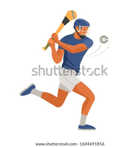 Gaelic game player play Irish Hurley sport. Vector