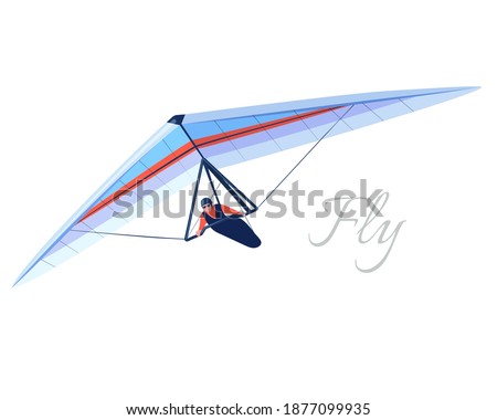 Glider extreme sport. Human pilot fly on hang wing. Vector 商業照片 © 