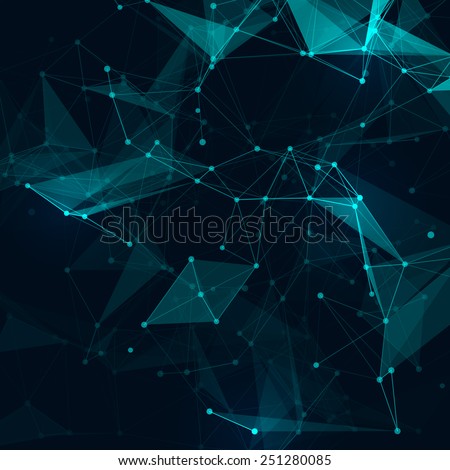 Abstract polygonal space low poly dark background with connecting dots and lines.  Connection structure. Vector science background. Polygonal vector background. Futuristic HUD background.