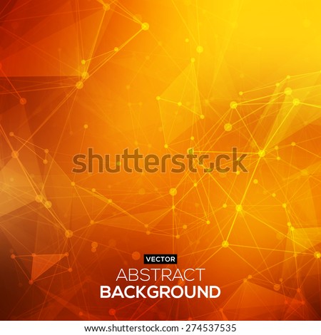 Abstract polygonal orange red low poly background with connecting dots and lines. Connection structure. Vector science background. Polygonal vector background. Futuristic HUD background.