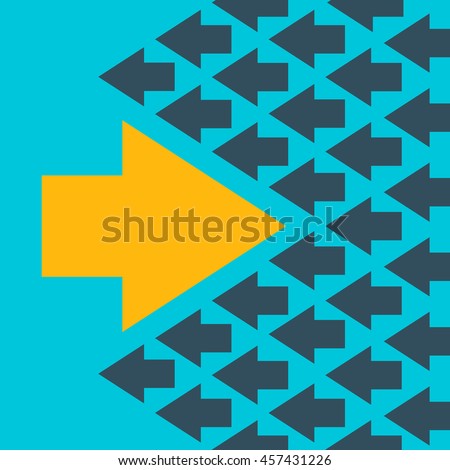 The arrow is moving against the mainstream, colorful vector flat illustration
