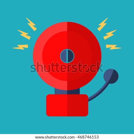 Red ringing alarm bell in retro style, colorful vector flat illustration