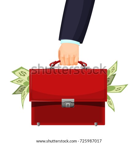 Man holding red budget briefcase filled with money vector illustration