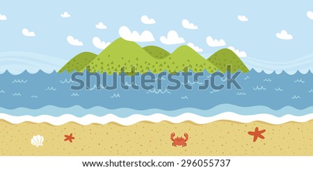 Beach coast landscape vector seamless horizontal pattern