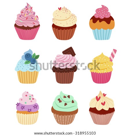 Little delicious cupcakes vector set