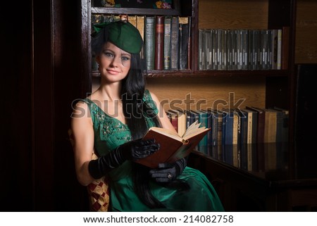 Beautiful girl reading a book, picture in retro style