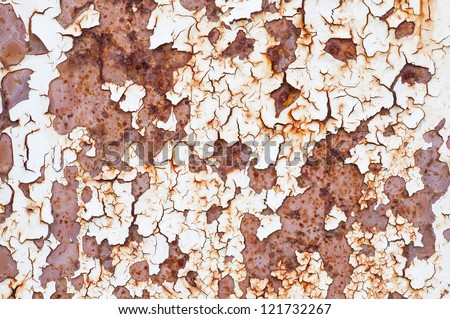 Macro rust .Grunge background painted metal surface is covered with rust and cracked paint