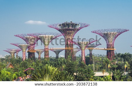 SINGAPORE - MARCH 09: Silhouette of Gardens by the Bay on March 09, 2014 in Singapore. Gardens by the Bay was crowned World Building of the Year at the World Architecture Festival 2012