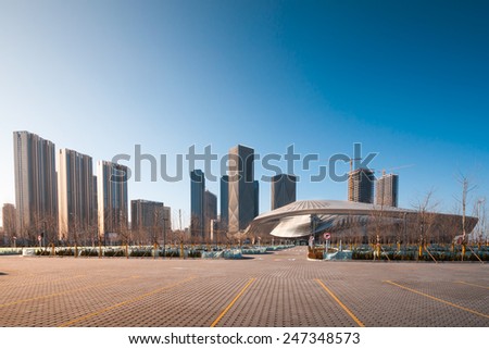 Dalian, China January 19, 2015: Dalian International Conference Center. The building is combines of Conference Center, Theater and Opera House and Exhibition Center.