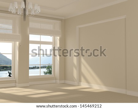 A beautiful and spacious room in white with large windows with a nice view