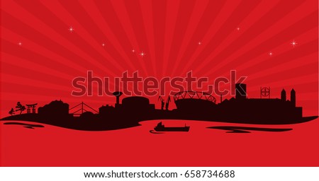 skyline leverkusen with red shine background