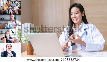 tele medicine asian professinal female doctor video call ,meeting online examine consulting advice to all her patient from home,asian family senior older person online doctor from home to get advice 商業照片 © 