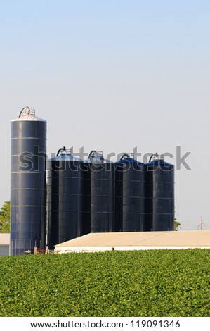silos on soybean farm in minnesota