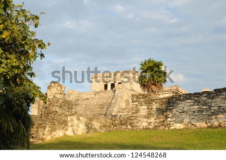 Ancient Mayan Ruins and Temple in Tulum, Mexico named the Castle