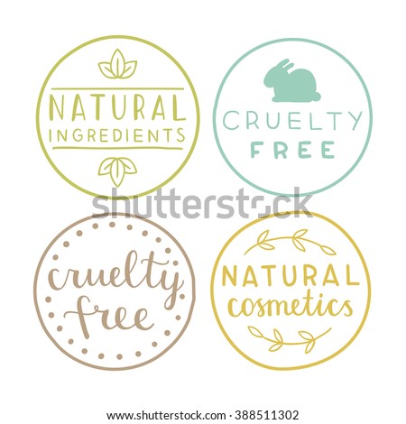 Set of natural cosmetics badges. Vector hand drawn illustration