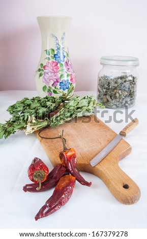 dried herbs and paprika still life