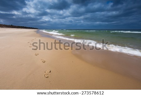 Baltic shore. Beautiful dramatic weather seascape of polish shore of Baltic sea.