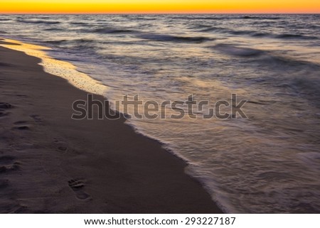 Beautiful after sunset landscape of Baltic Sea shore photographed in Poland. Baltic sea shore.