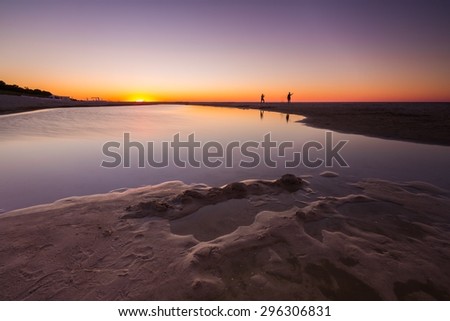 Beautiful sunset over Baltic sea. Summer landscape of polish sea beach.