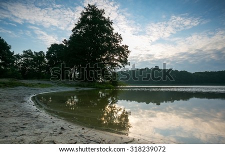 Beautiful lake landscape with nice light. Natural landscape of lake in Poland