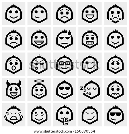 Smiley faces vector icons set on gray