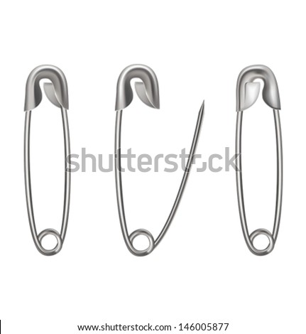 Metal safety pin on white background. Vector illustration