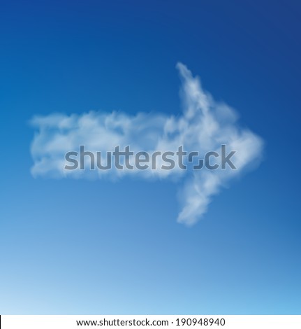 Arrow of clouds on a blue sky. Vector illustration