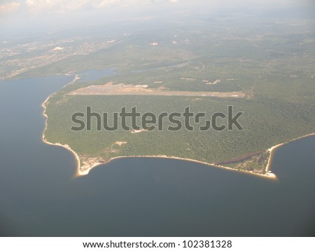 Santarem airport in the state of Para, Brazil, seen from the air.