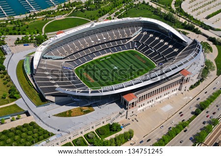 CHICAGO - MAY 18: Aerial view of Chicago Soldiers Filed on May 18th, 2012. Soldiers Field is the oldest NFL operating stadium and is Home of the Chicago Bears since 1971.