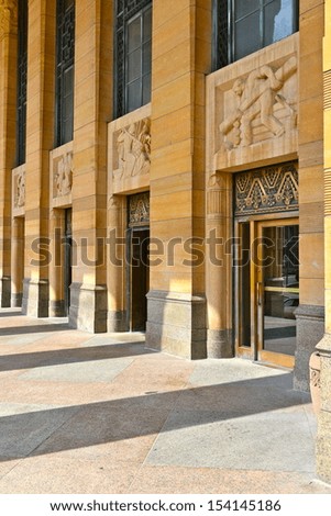 Details of the facade of the Art Deco style Buffalo\'s City Hall, Buffalo, NY, USA