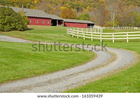 A beautiful red farm in Connecticut countryside, New Preston, USA