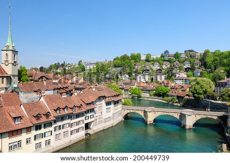 BERN,SWITZERLAND - MAY 3: A view of the Aar river and the city of Bern on may 3,2009.With a population of 137980 (end of 2013) it is the fourth most populous city in Switzerland and its capital city.
