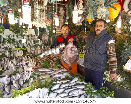 ANKARA - OCTOBER 20: Traditional Turkish Fish Market: Fishermen are trying to sell fishes on October 20, 2013 in Ankara, Turkey.