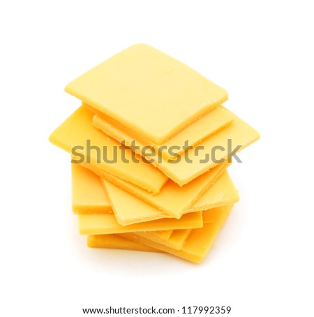 Cheddar Cheese Slices On White Background. Stock Photo 117992359 ...