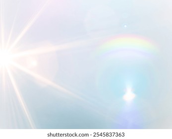 The​ light​ blue​ back​ground​ image​ has​ a​white​ and​ rainbow​ beam​ of​ light​ shining​ through​ it​ for​ Graphics​