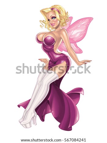 .y Blonde Pinup Girl Butterflys Wings Stock Illustration 