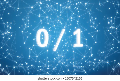 0 - 1 on digital interface and blue network background