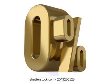 0% 3d illustration. Gold zero percent special Offer on white background
