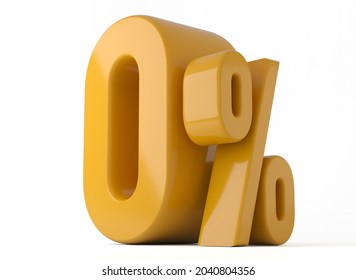 0% 3d illustration. Orange zero percent special Offer on white background
