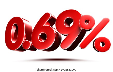 0.69 percent red on white background illustration 3D rendering with clipping path.